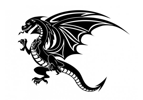 Autocollant mural dragon noir 